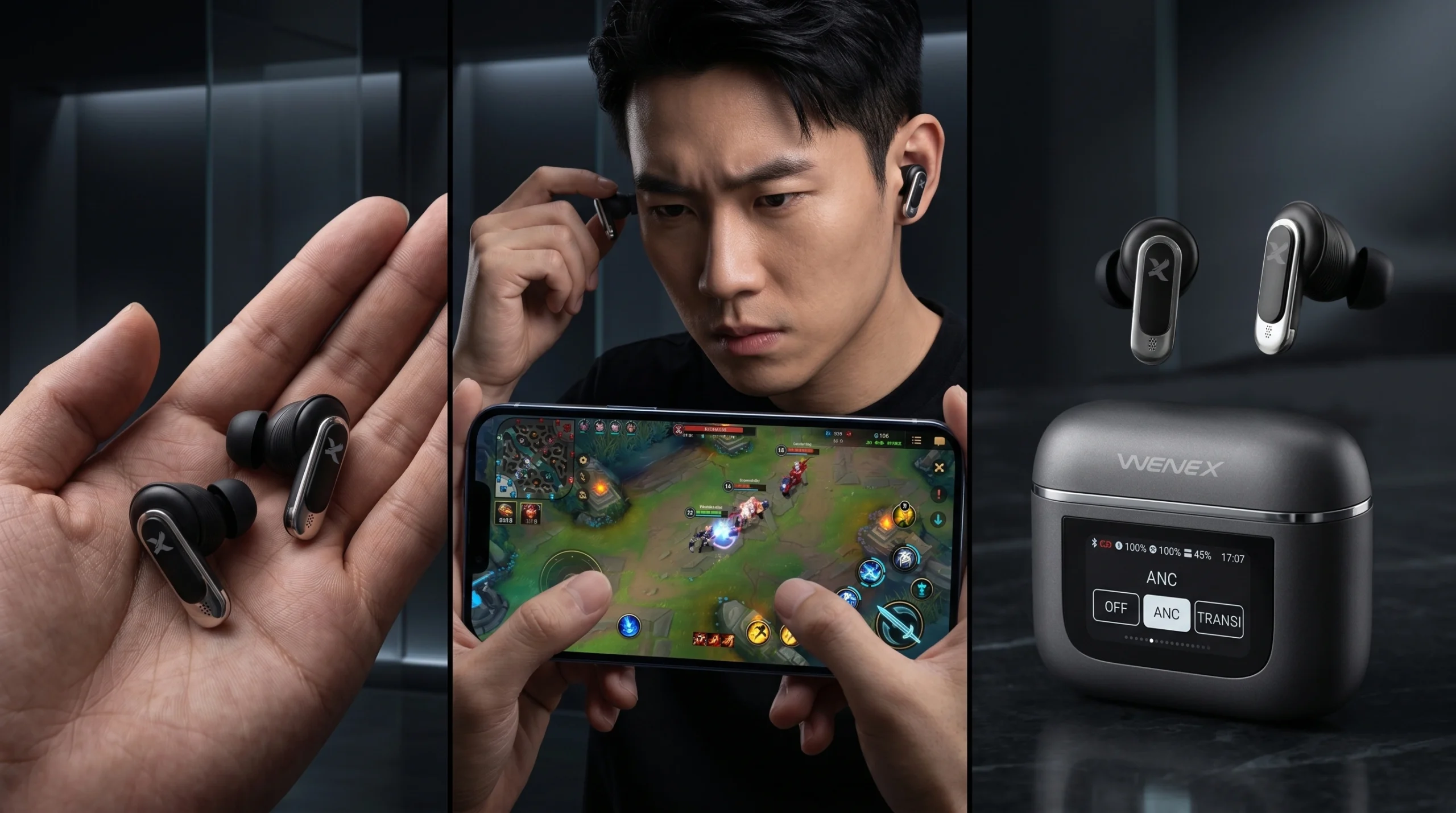 Mobile gaming session with WENEX Orbit V2 earbuds