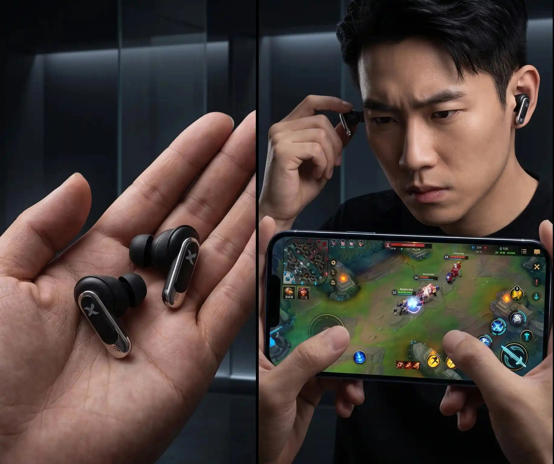 Mobile gaming session with WENEX Orbit V2 earbuds