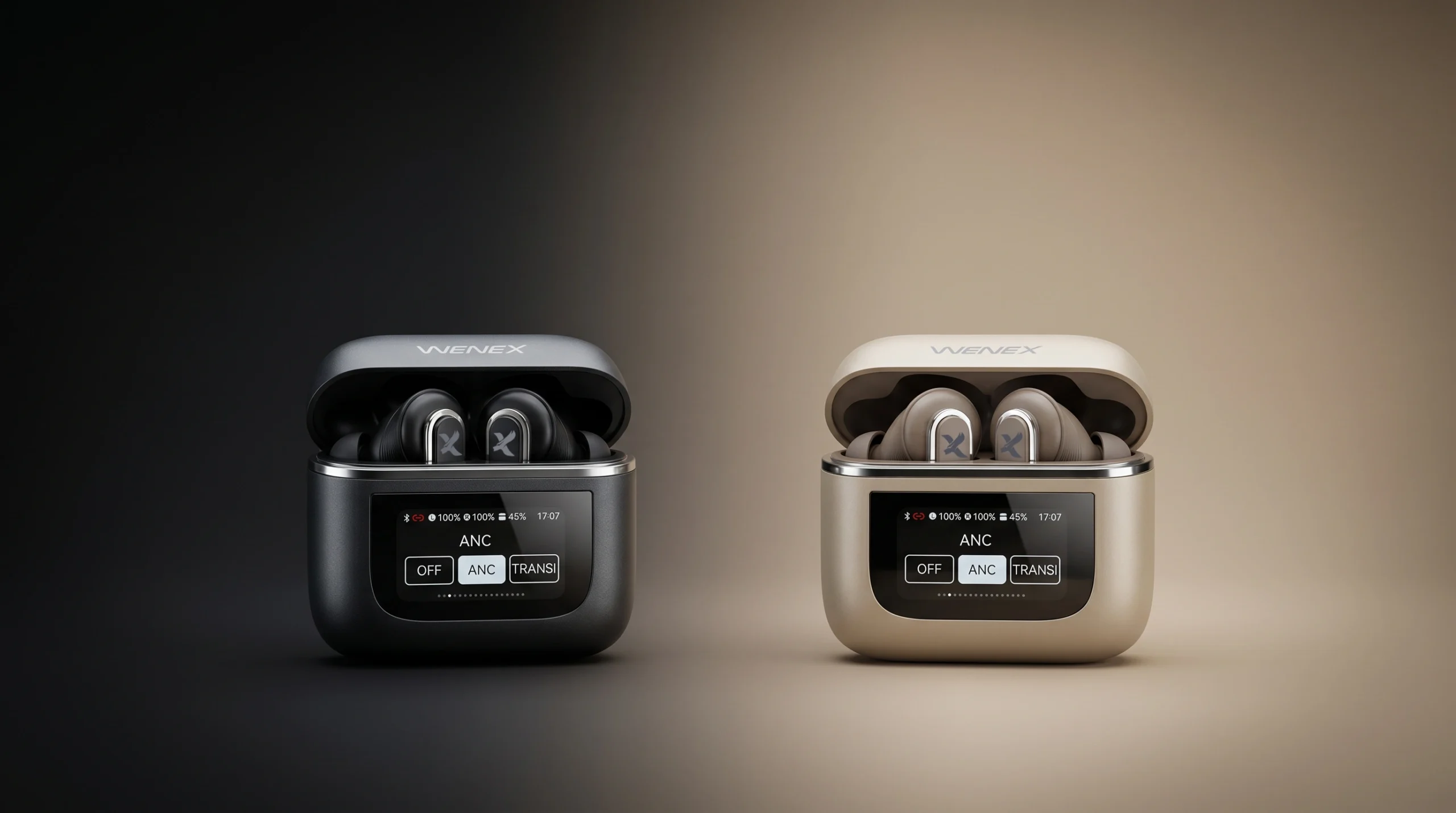 WENEX Orbit V2 in both finishes on a black stage