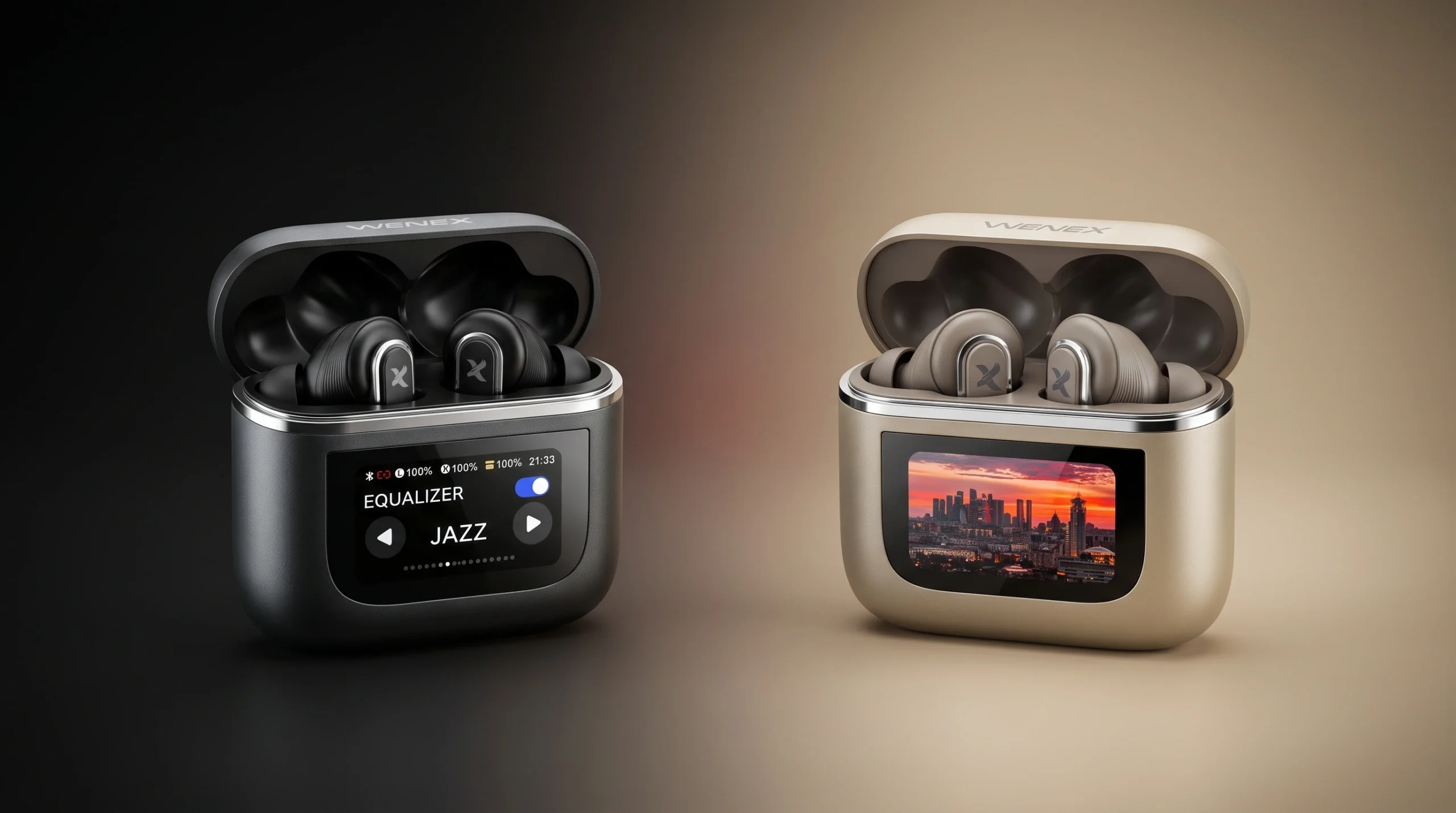 WENEX Orbit V2 in Graphite and Beige, side by side with open cases