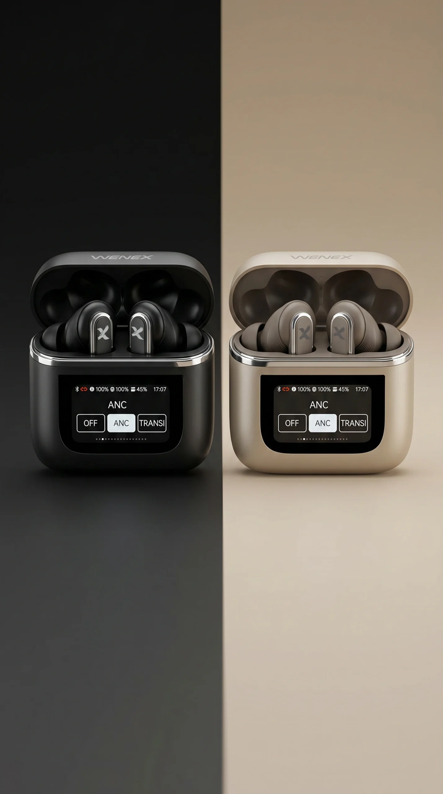 WENEX Orbit V2 in Graphite and Beige, side by side with open cases