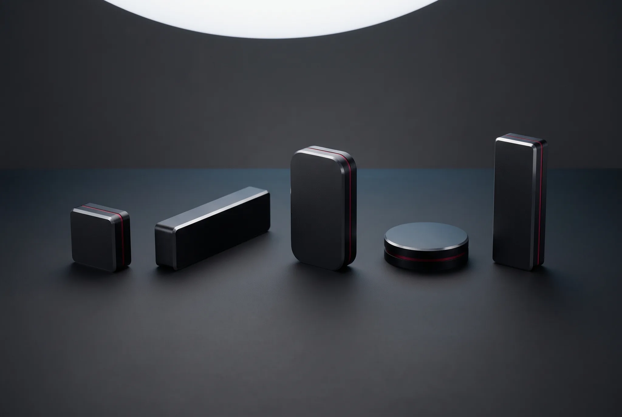 Four WENEX products photographed together, sharing one material and one design language